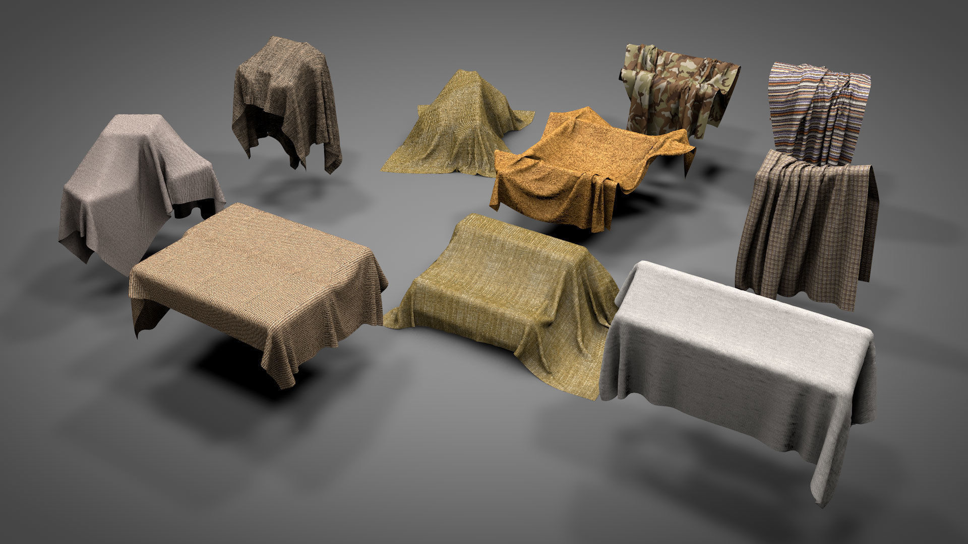 Fabrics on Virtual Objects Low-poly 3D model_11