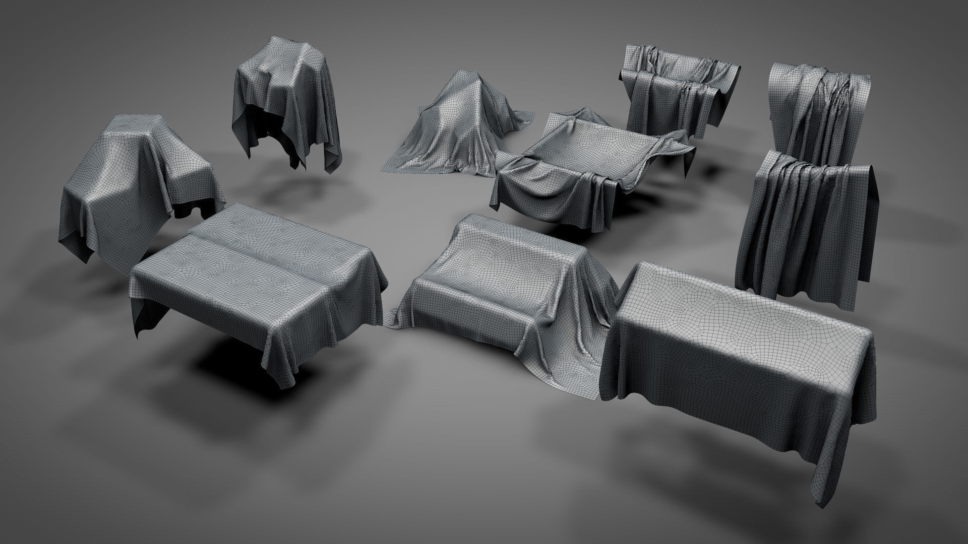 Fabrics on Virtual Objects Low-poly 3D model_12