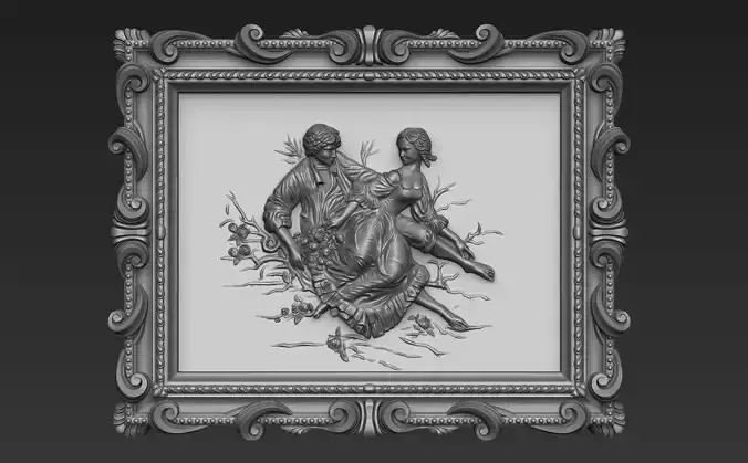 AMOUR couple in ornate frame 3D print model