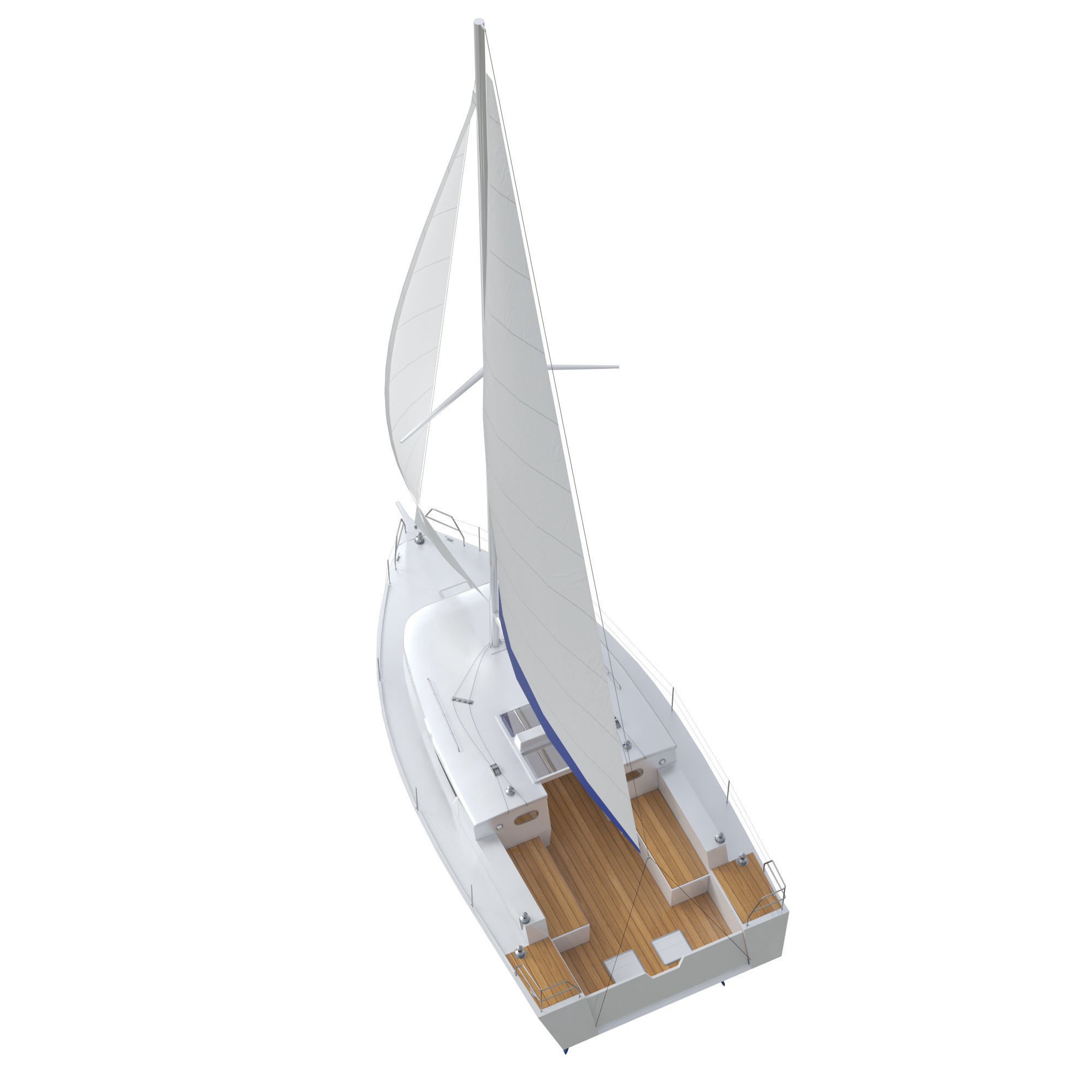 White Sailing Yacht 3D model_3