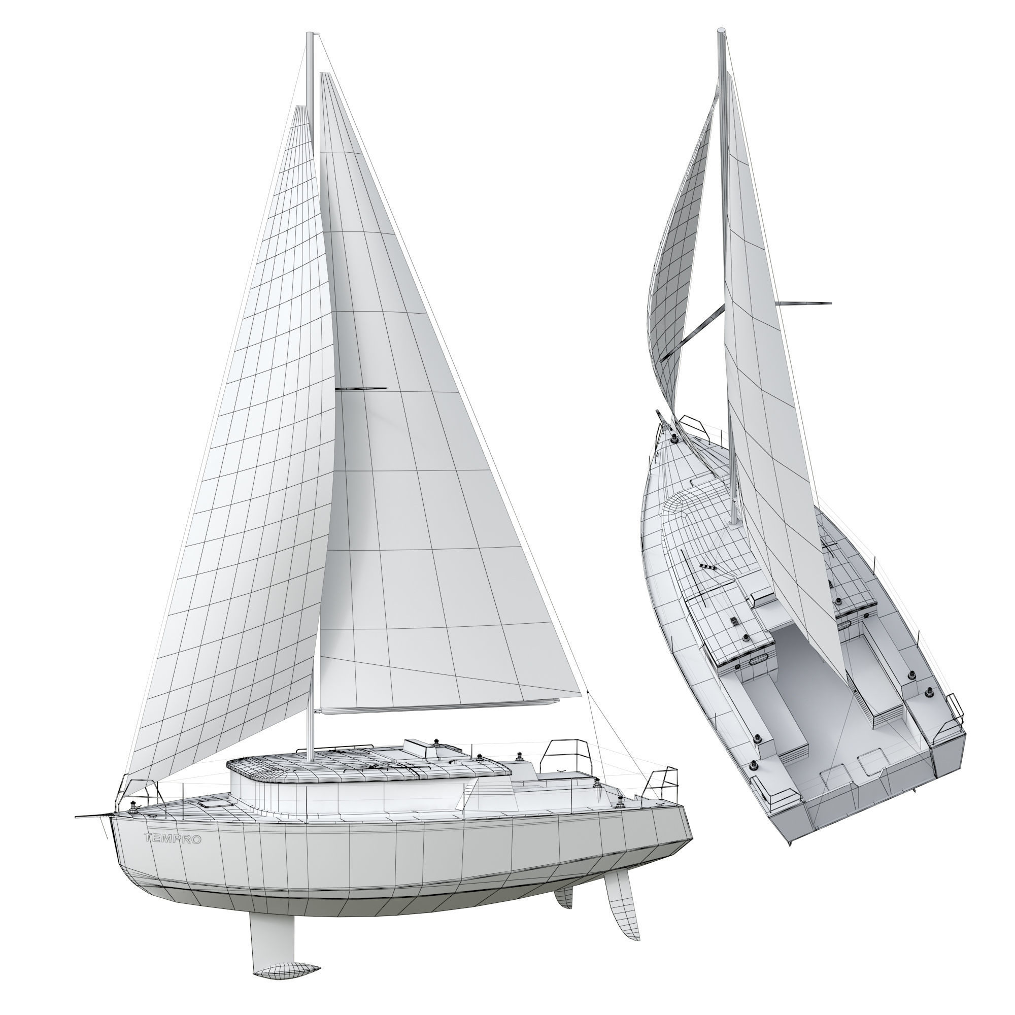 White Sailing Yacht 3D model_1
