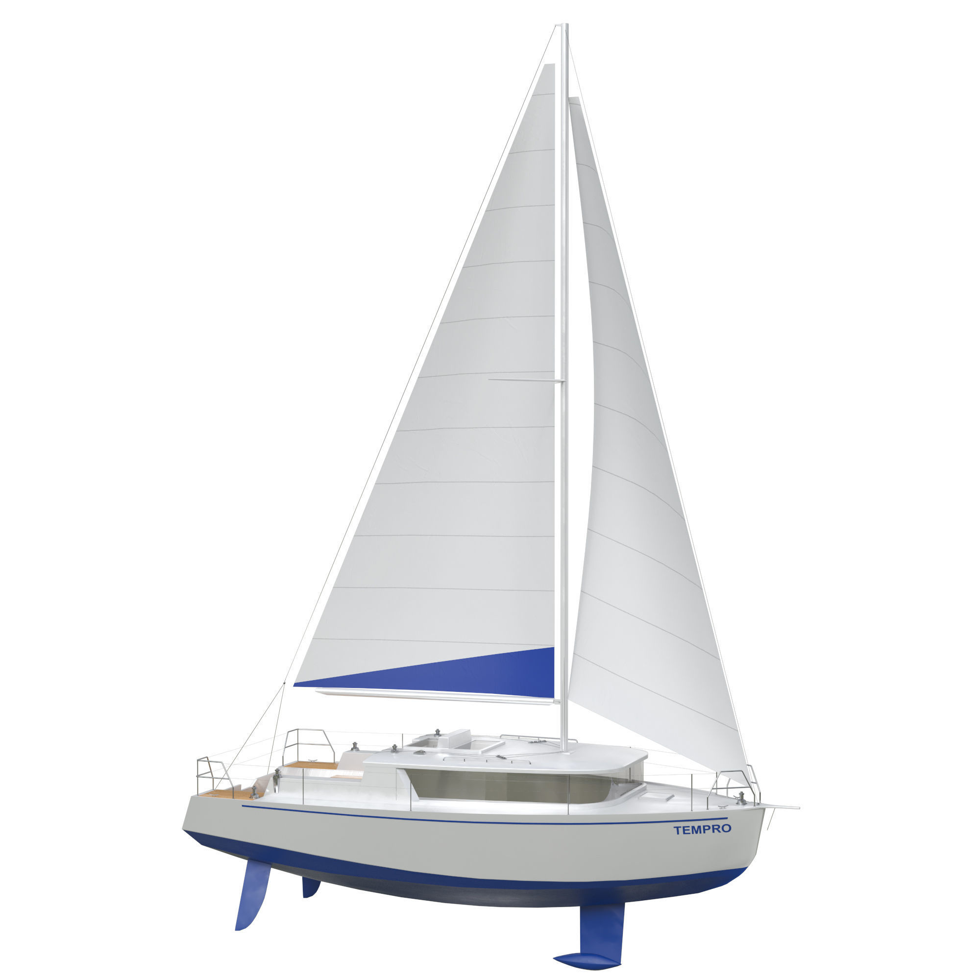 White Sailing Yacht 3D model_4