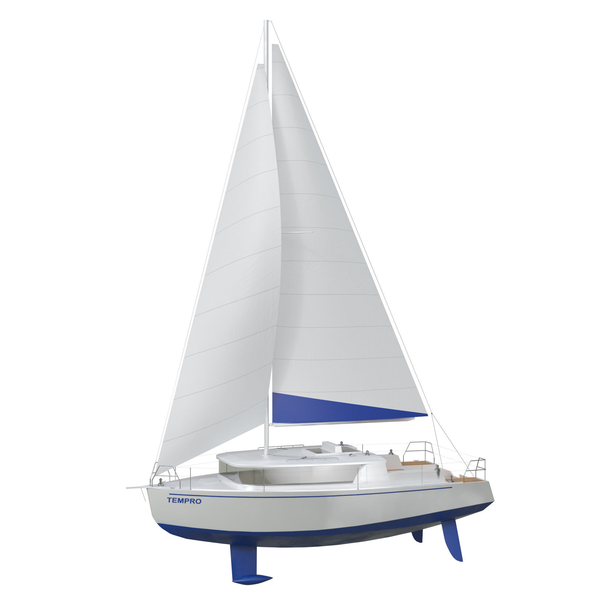 White Sailing Yacht 3D model_2