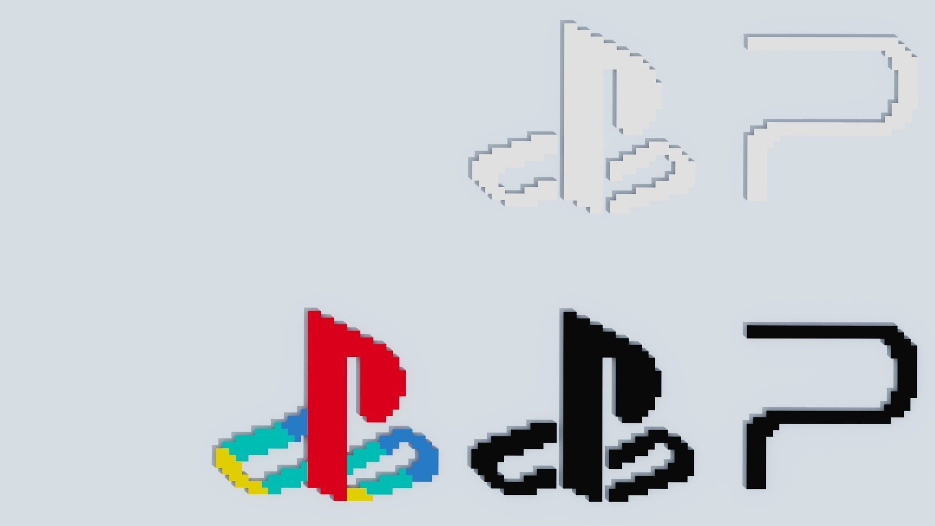 Voxel Logo Set Low-poly 3D model_1