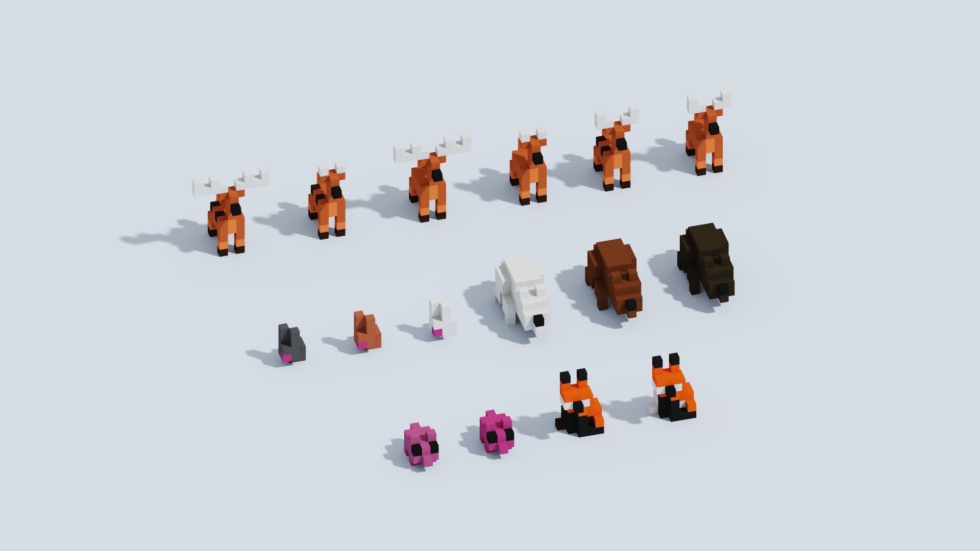 Voxel Animals Big Set Low-poly 3D model_24