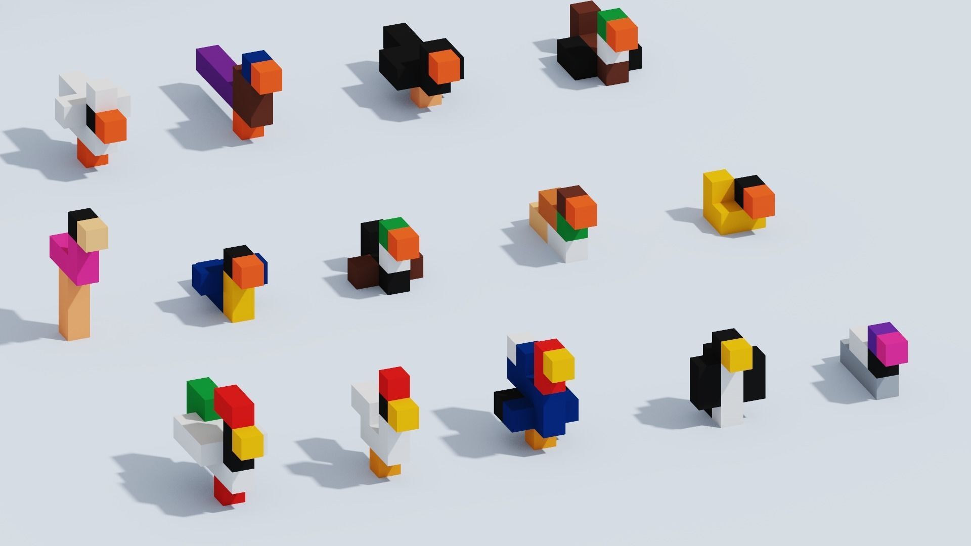 Voxel Animals Big Set Low-poly 3D model_2