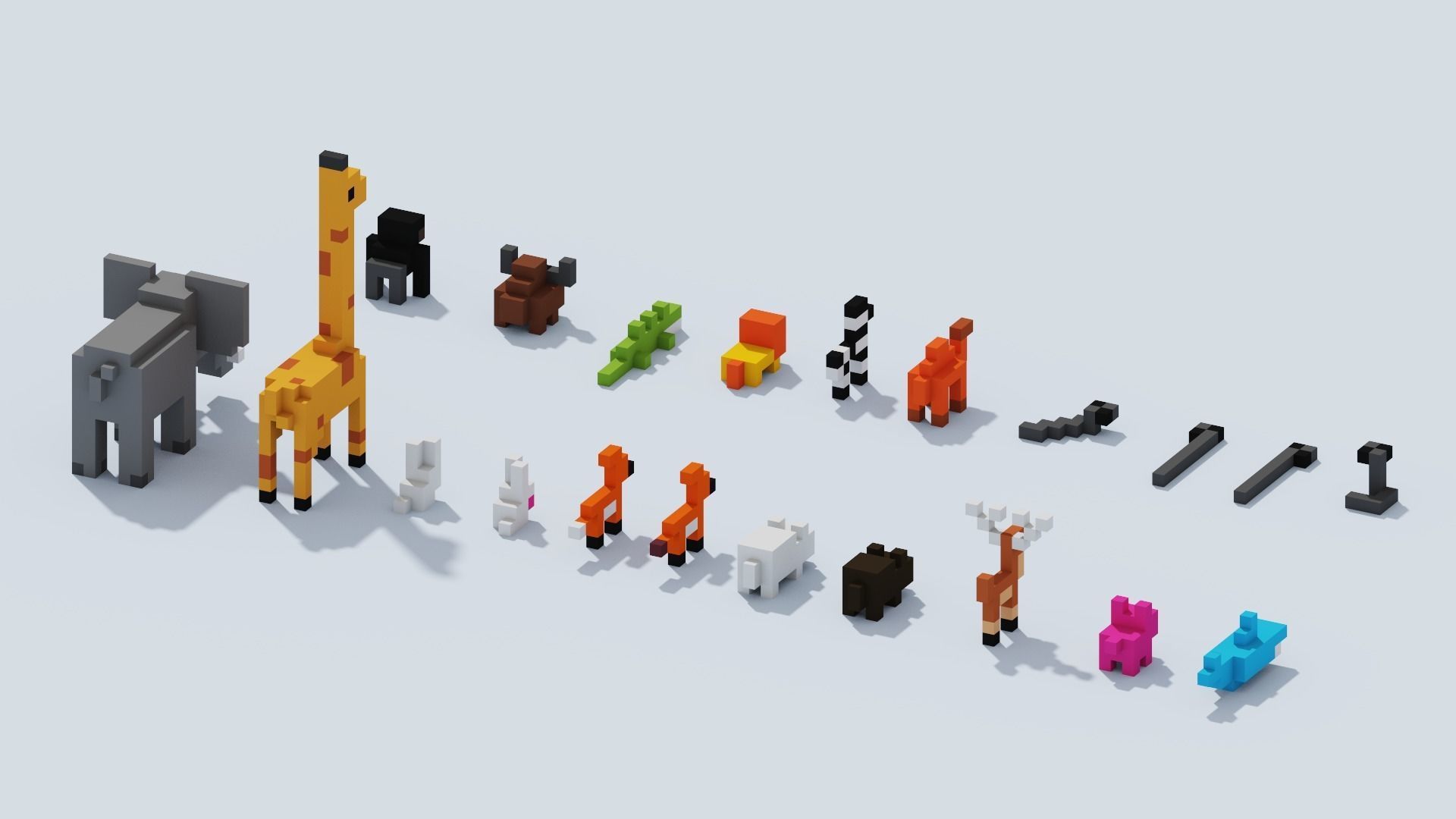 Voxel Animals Big Set Low-poly 3D model_33
