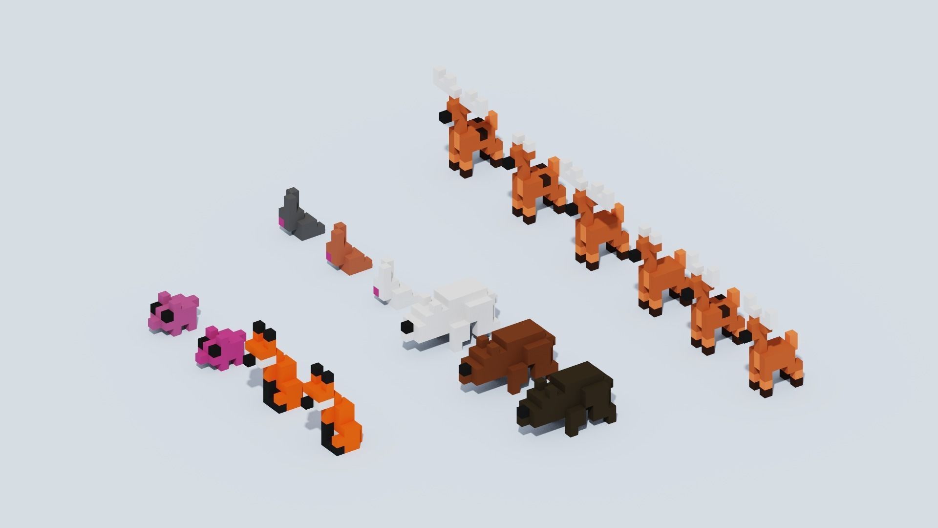 Voxel Animals Big Set Low-poly 3D model_26