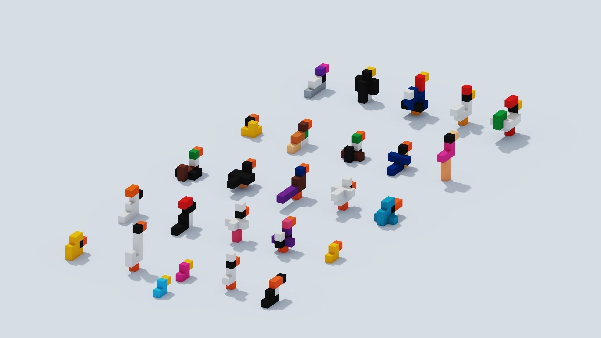 Voxel Animals Big Set Low-poly 3D model_5