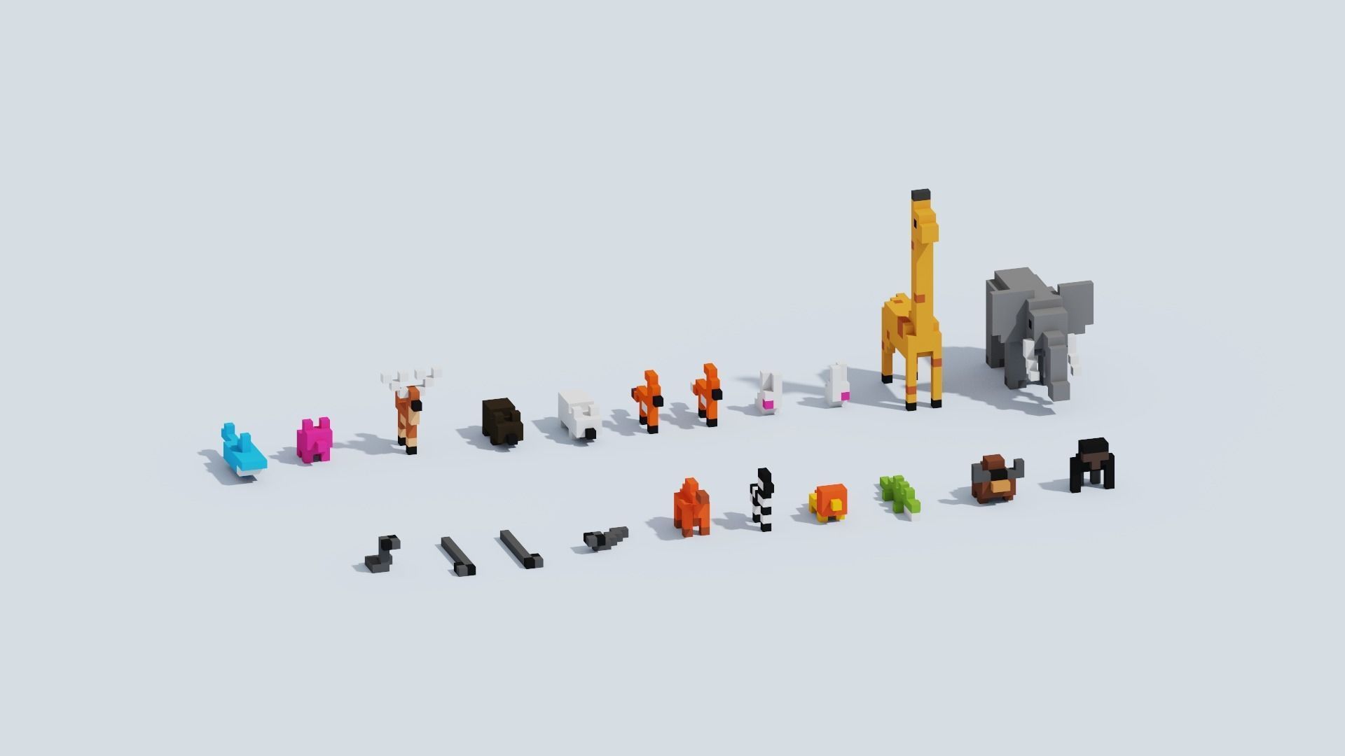 Voxel Animals Big Set Low-poly 3D model_32