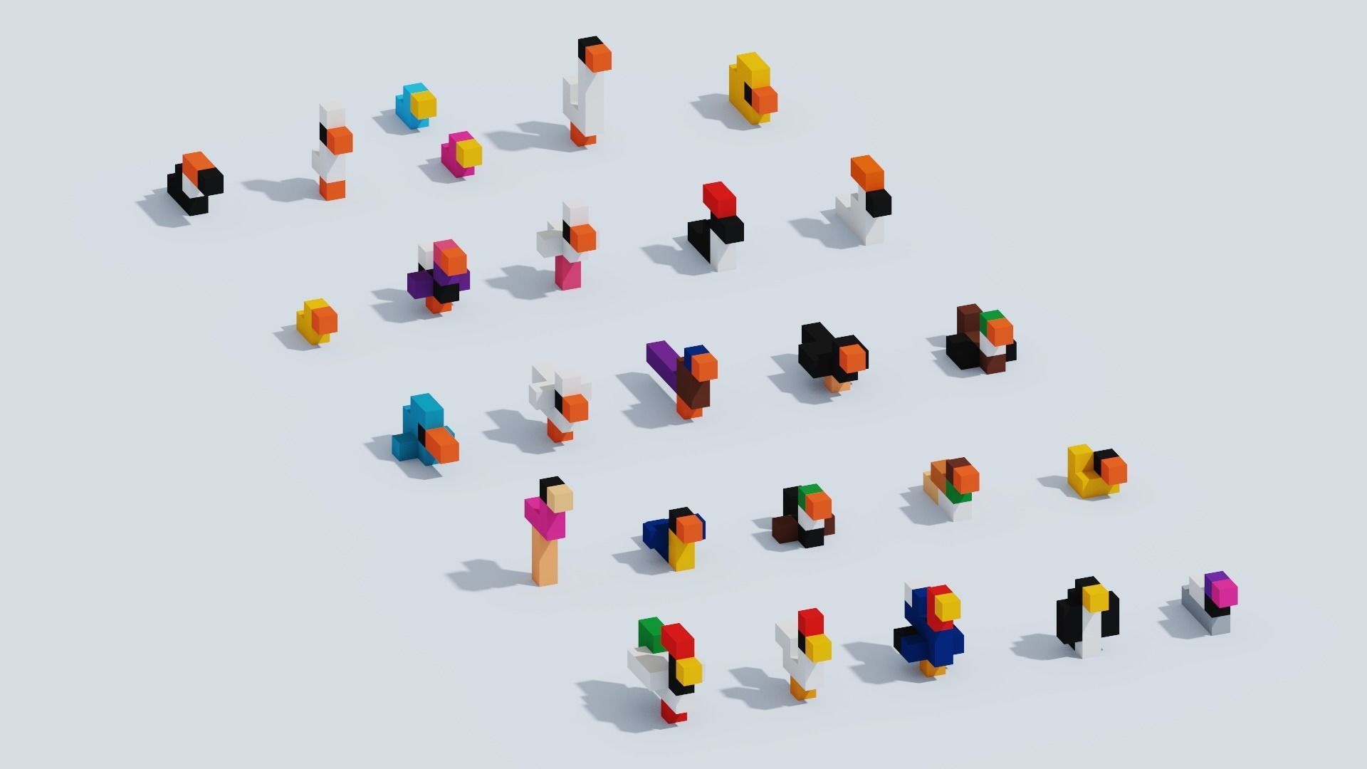 Voxel Animals Big Set Low-poly 3D model_1