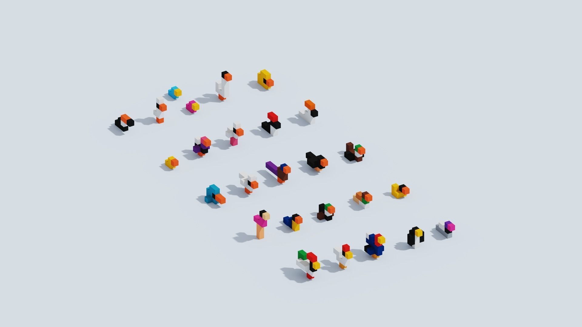 Voxel Animals Big Set Low-poly 3D model_0