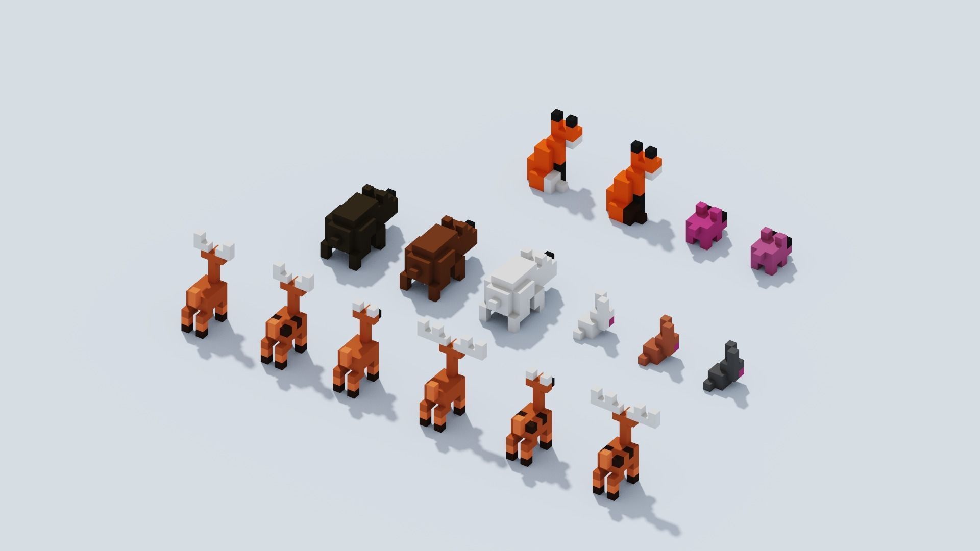 Voxel Animals Big Set Low-poly 3D model_25