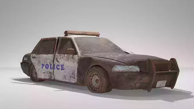Abandoned wrecked old damaged Police car