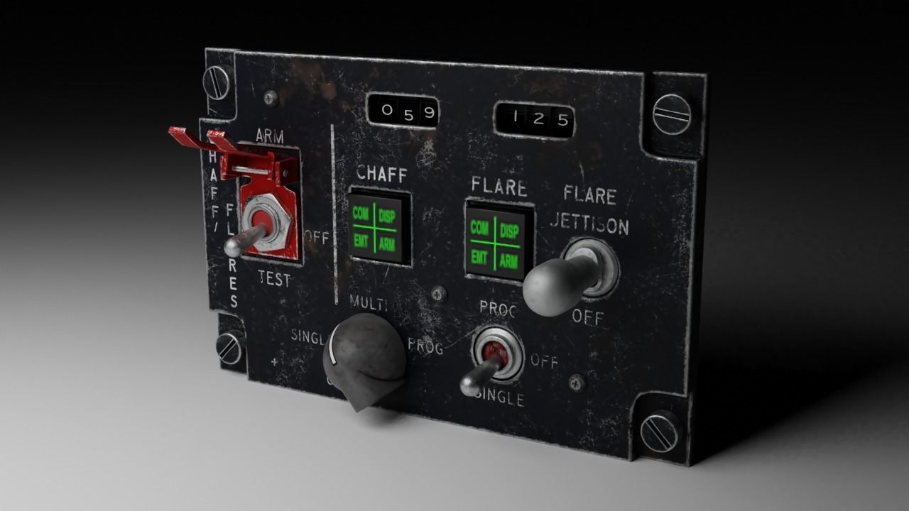 F16 CMDS CHAFF and FLARE Panel 3D model_2