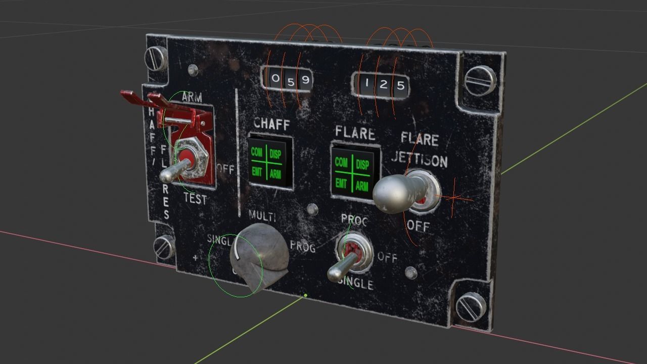 F16 CMDS CHAFF and FLARE Panel 3D model_8