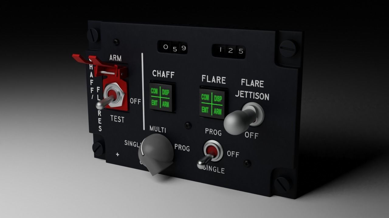 F16 CMDS CHAFF and FLARE Panel 3D model_10