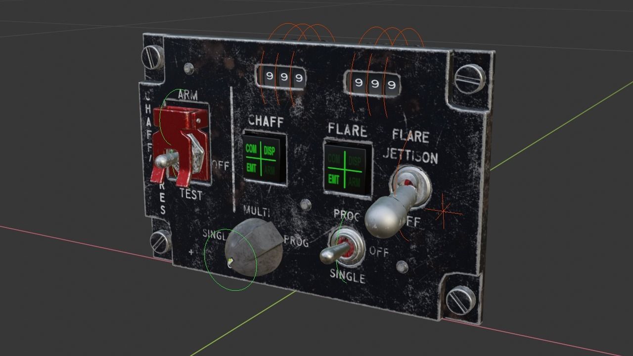 F16 CMDS CHAFF and FLARE Panel 3D model_7