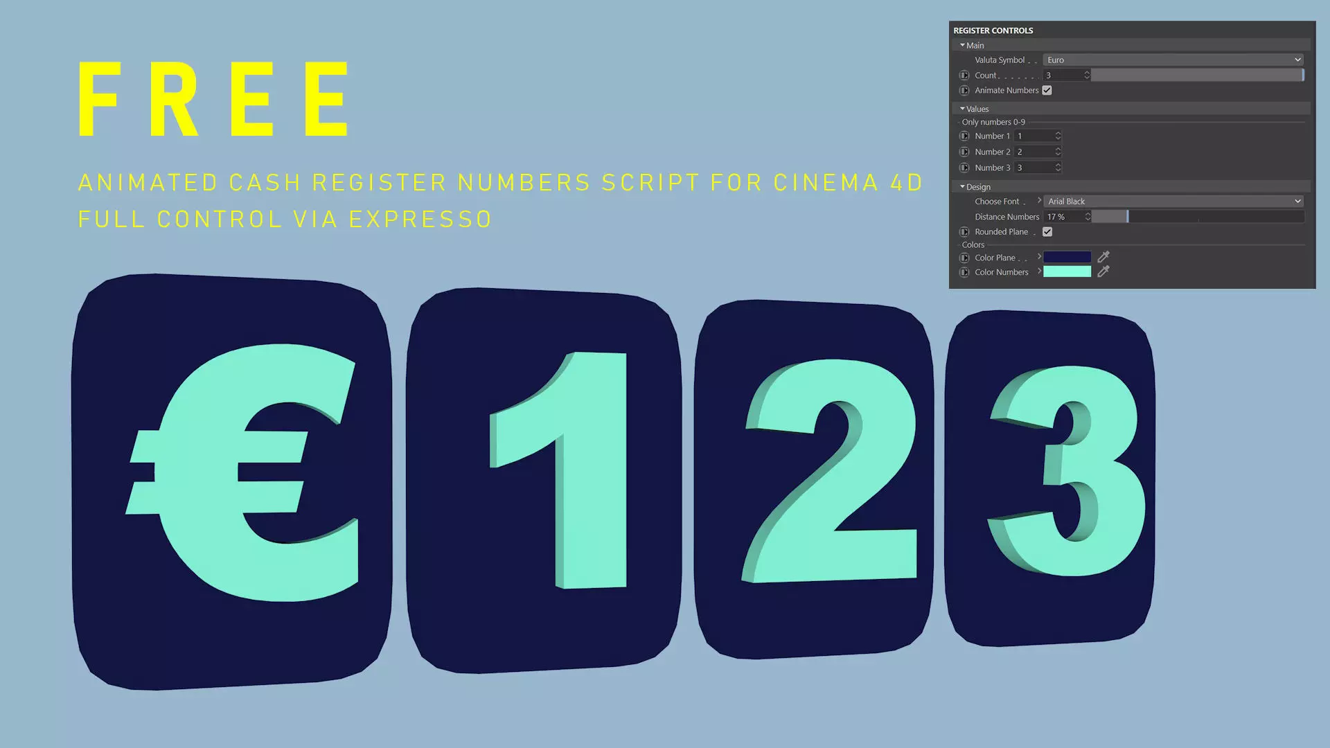 Animated cashregister numbers script control via c4d expresso Free low-poly 3D model