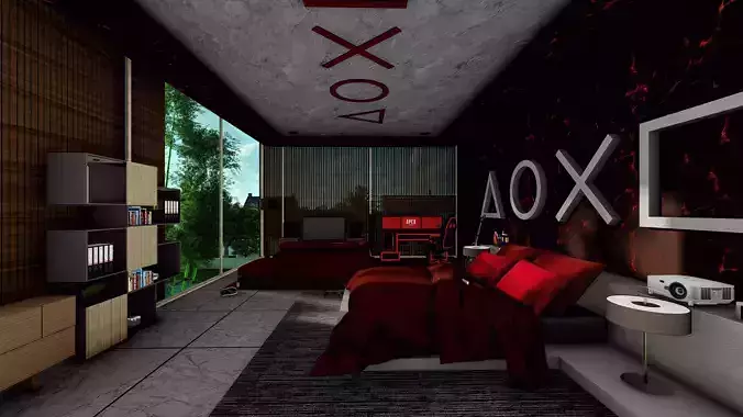 Bedroom Gaming Setup - Red Color Domination