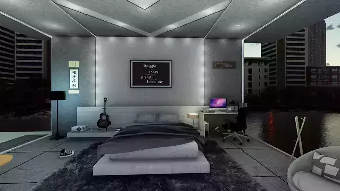 Modern Gray Minimalis Bedroom Design