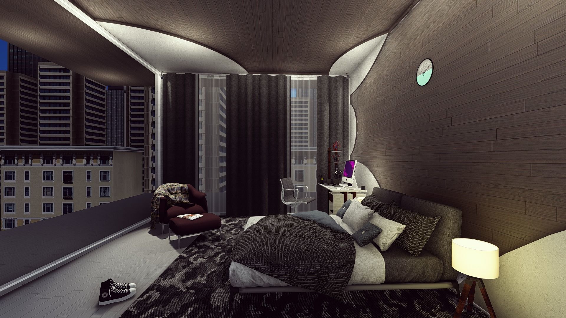 Simple Minimalis Bedroom Setup Free 3D model_1