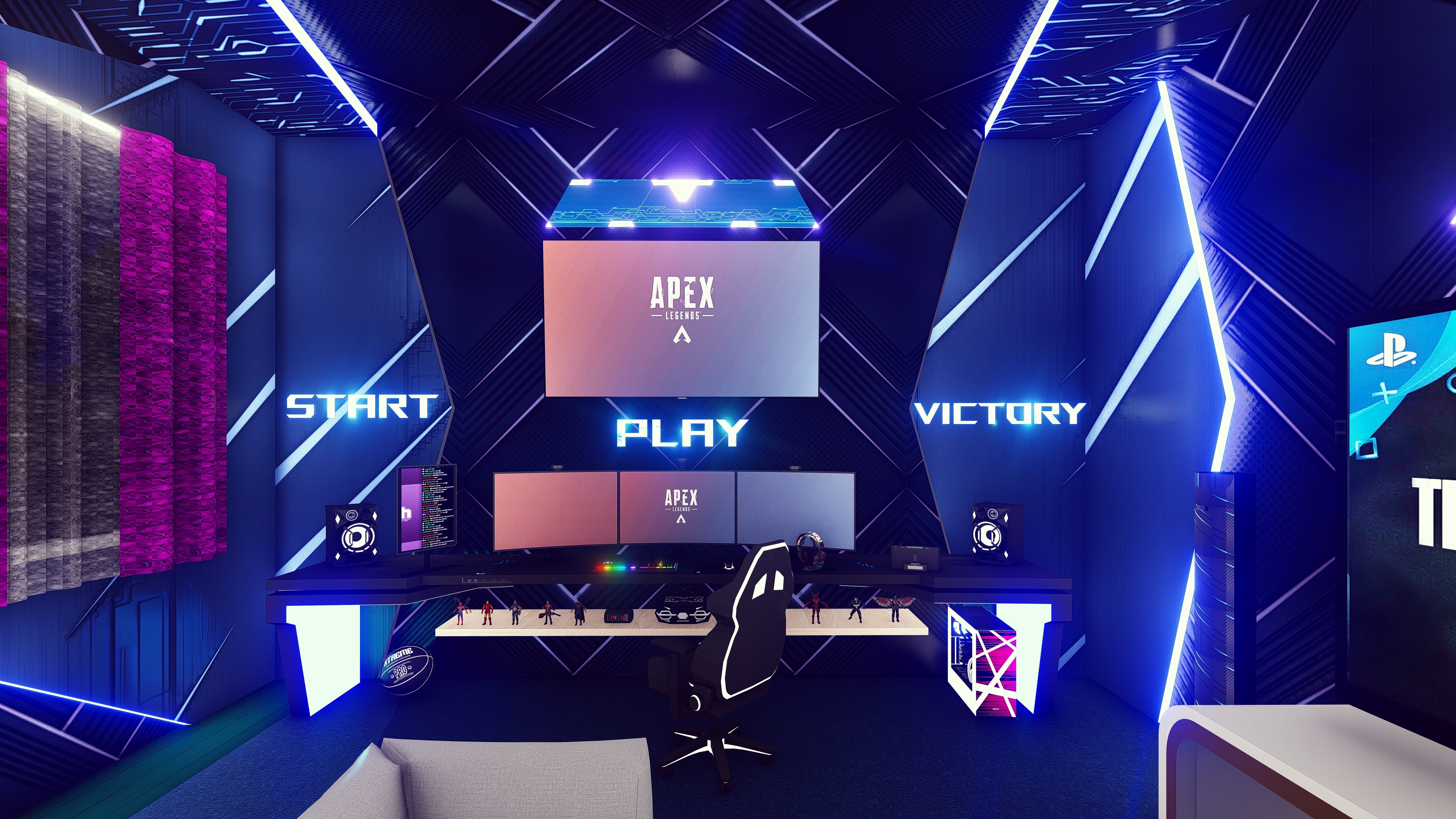 Gaming Setup - Pride Blue Gaming Room 3D model_5