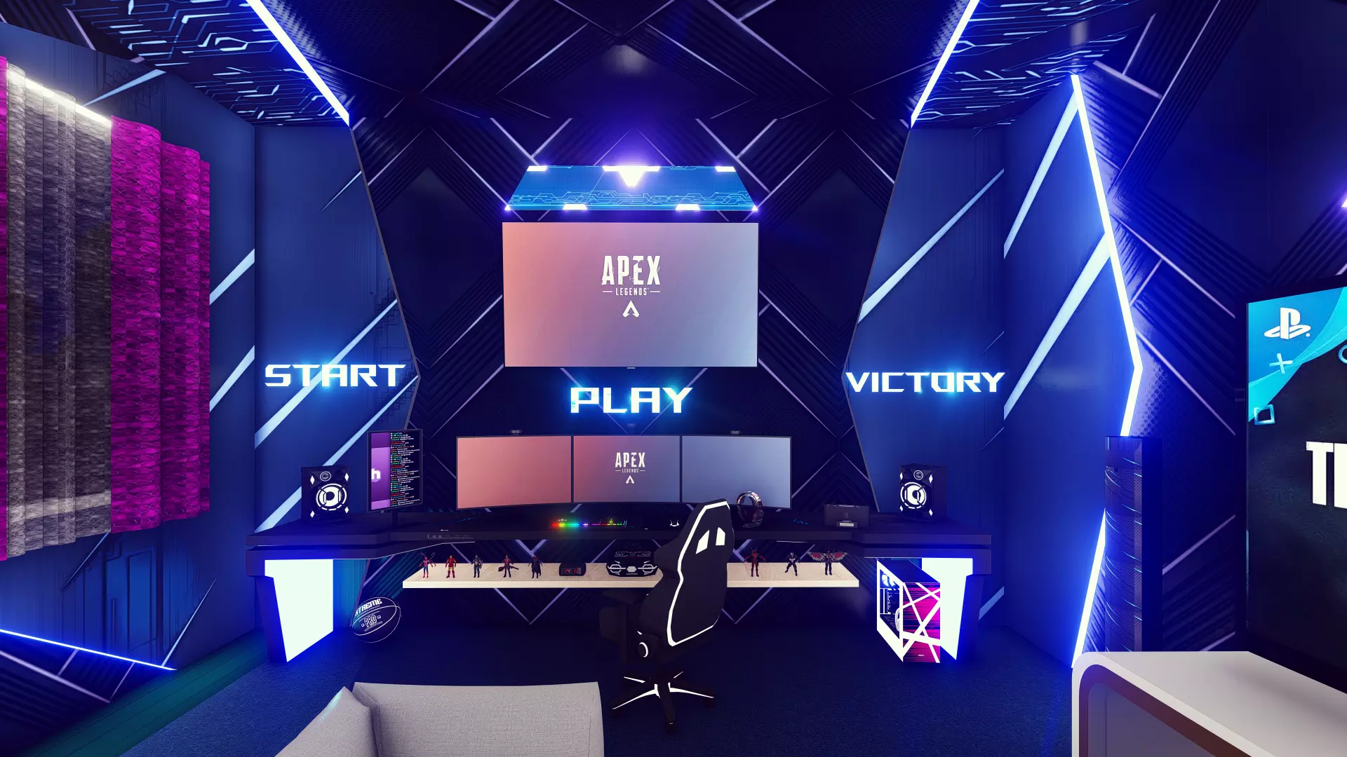 Gaming Setup - Pride Blue Gaming Room 3D model_0