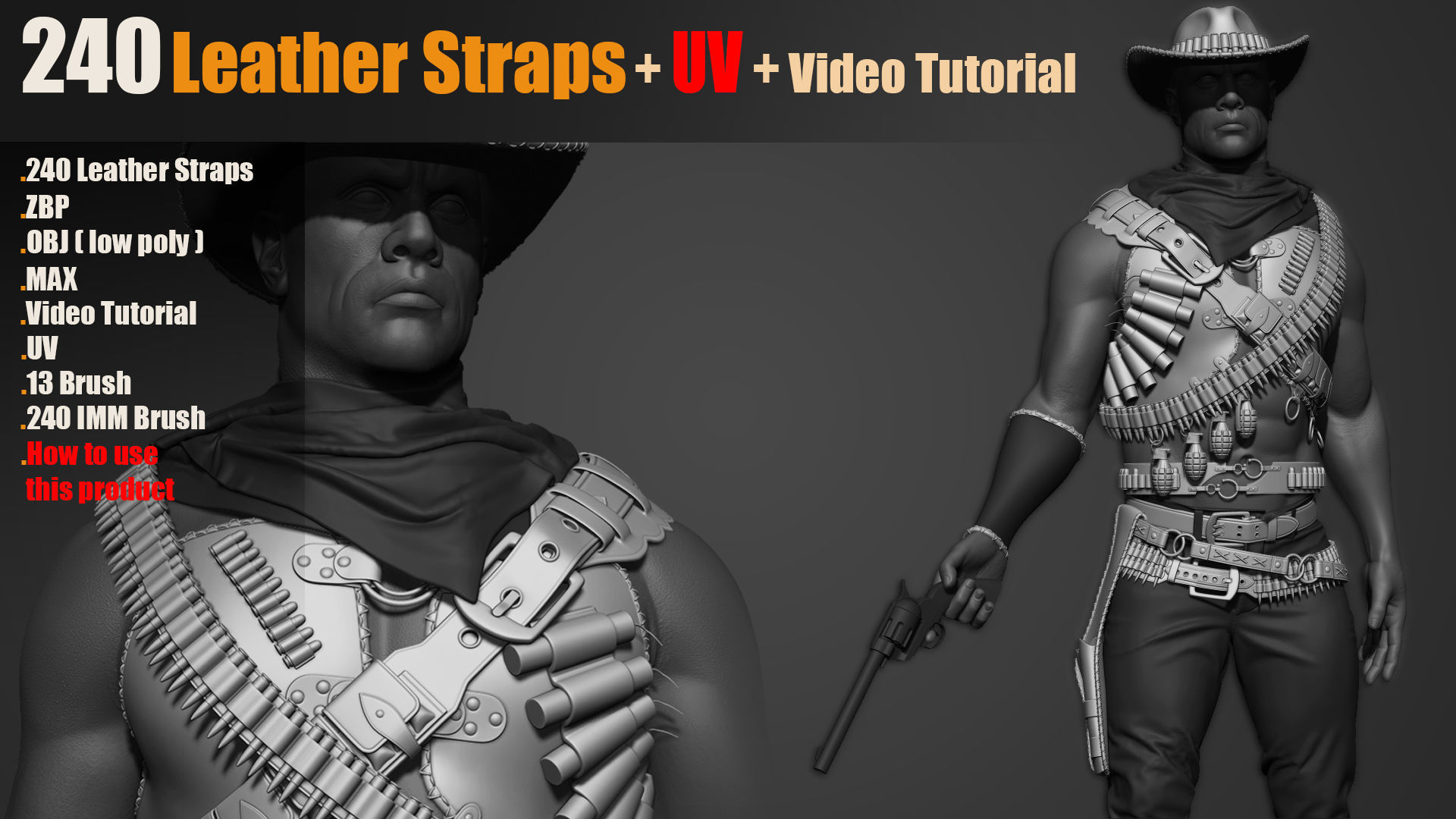 240 IMM Brush Leather Straps Vol 03 UV Video Tutorial 3D model_2
