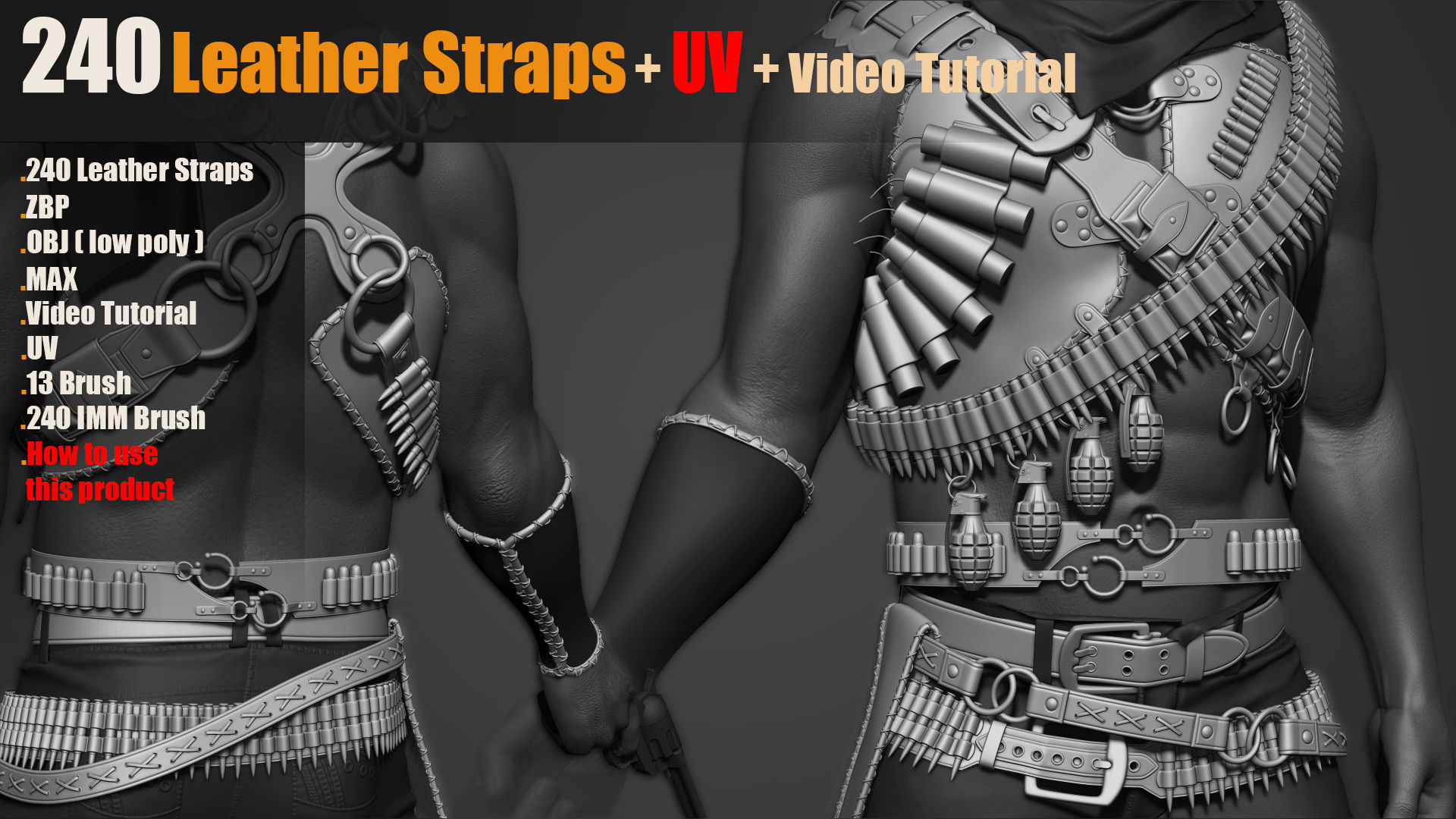 240 IMM Brush Leather Straps Vol 03 UV Video Tutorial 3D model_3