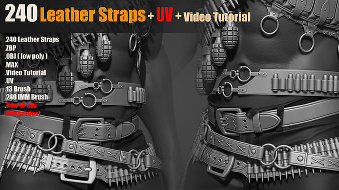 240 IMM Brush Leather Straps Vol 03  UV   Video Tutorial 3D model
