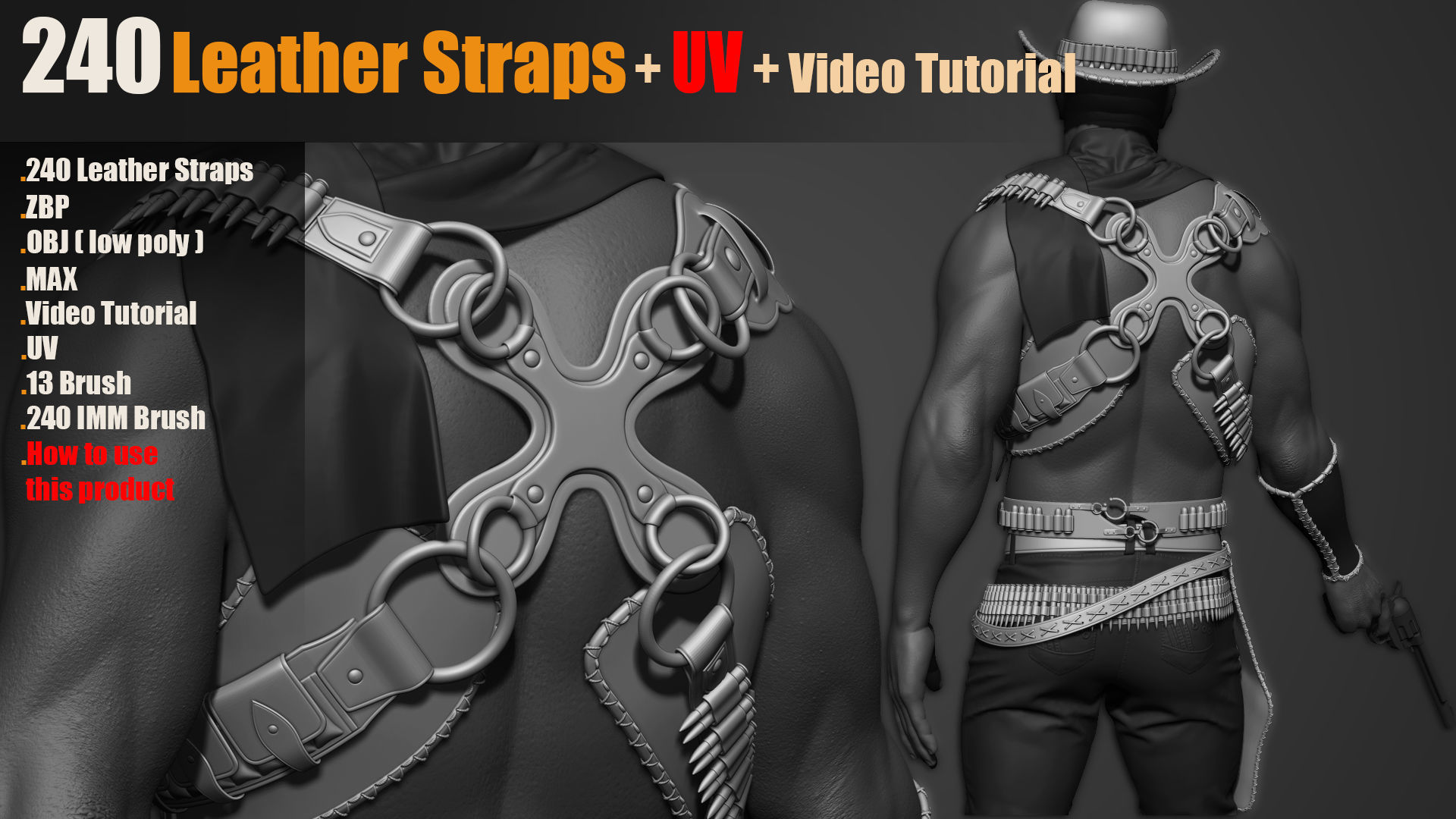 240 IMM Brush Leather Straps Vol 03 UV Video Tutorial 3D model_1