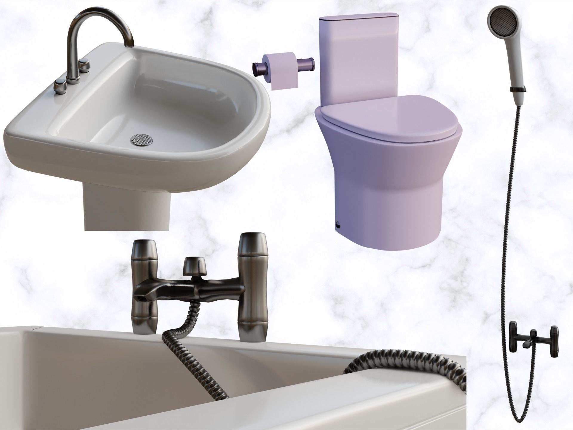 Elite Bathroom Furnish Set 3D Model Collection_1