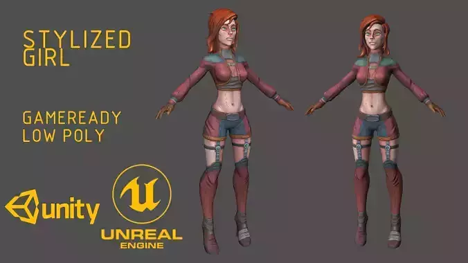Hannah stylized girl for gameengines Low-poly 3D model