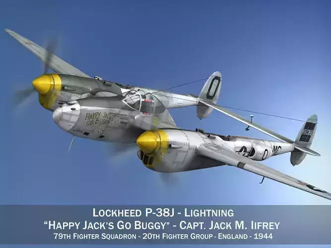 Lockheed P-38 Lightning - Happy Jacks go Buggy 3D model Lockheed P-38 Lightning - Happy Jacks go Buggy 3D model