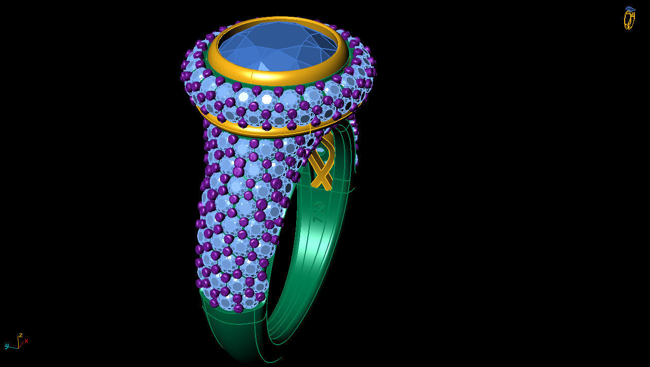 Designer Ring set with stones 3D print model_5
