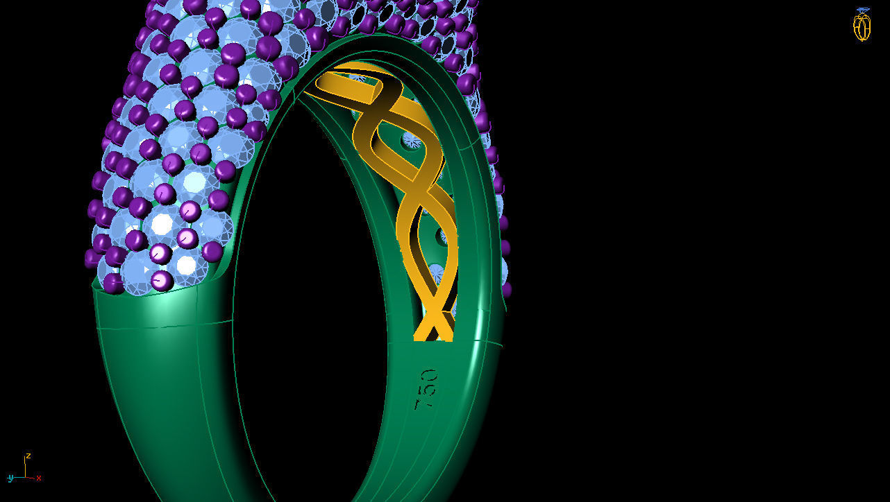 Designer Ring set with stones 3D print model_4