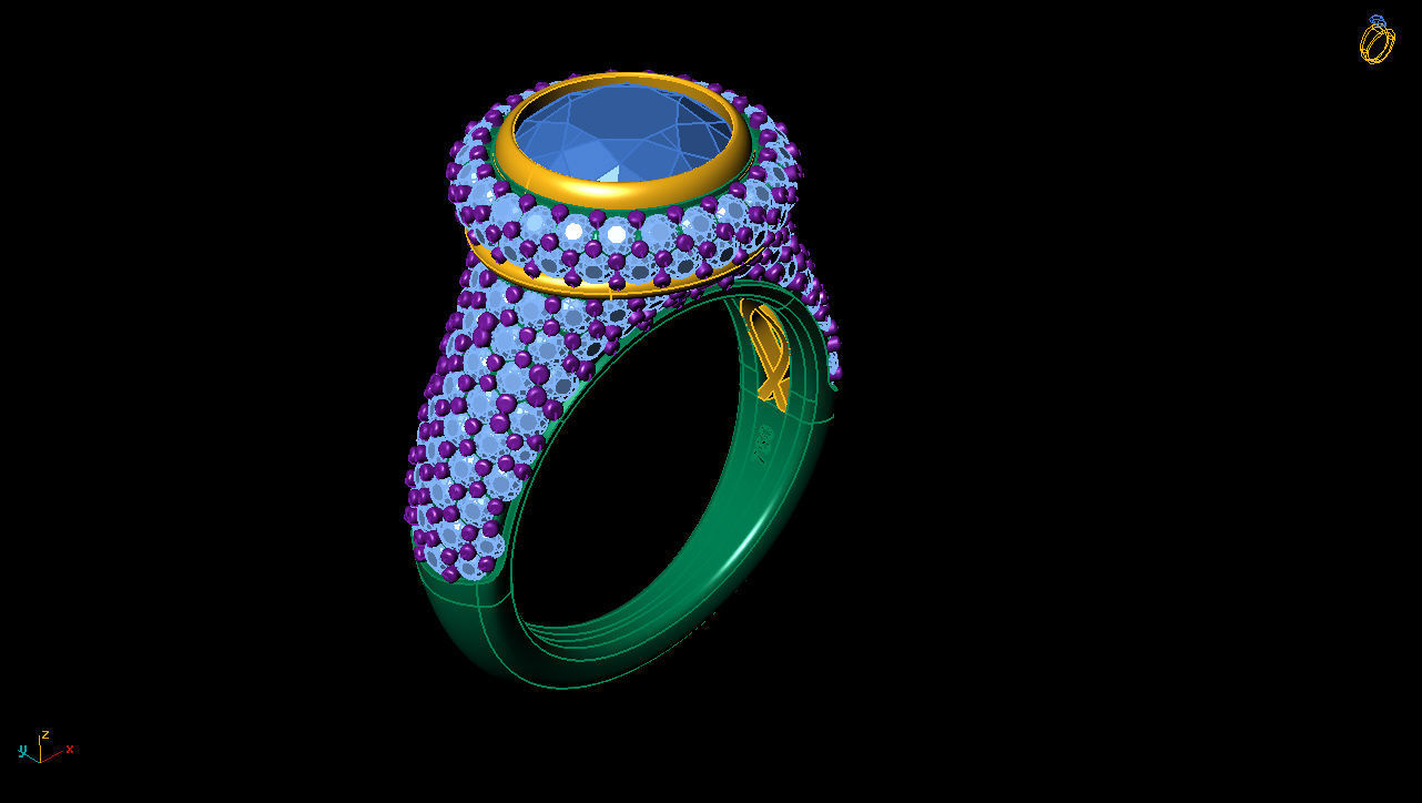 Designer Ring set with stones 3D print model_3