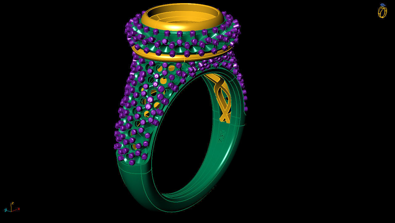 Designer Ring set with stones 3D print model_6