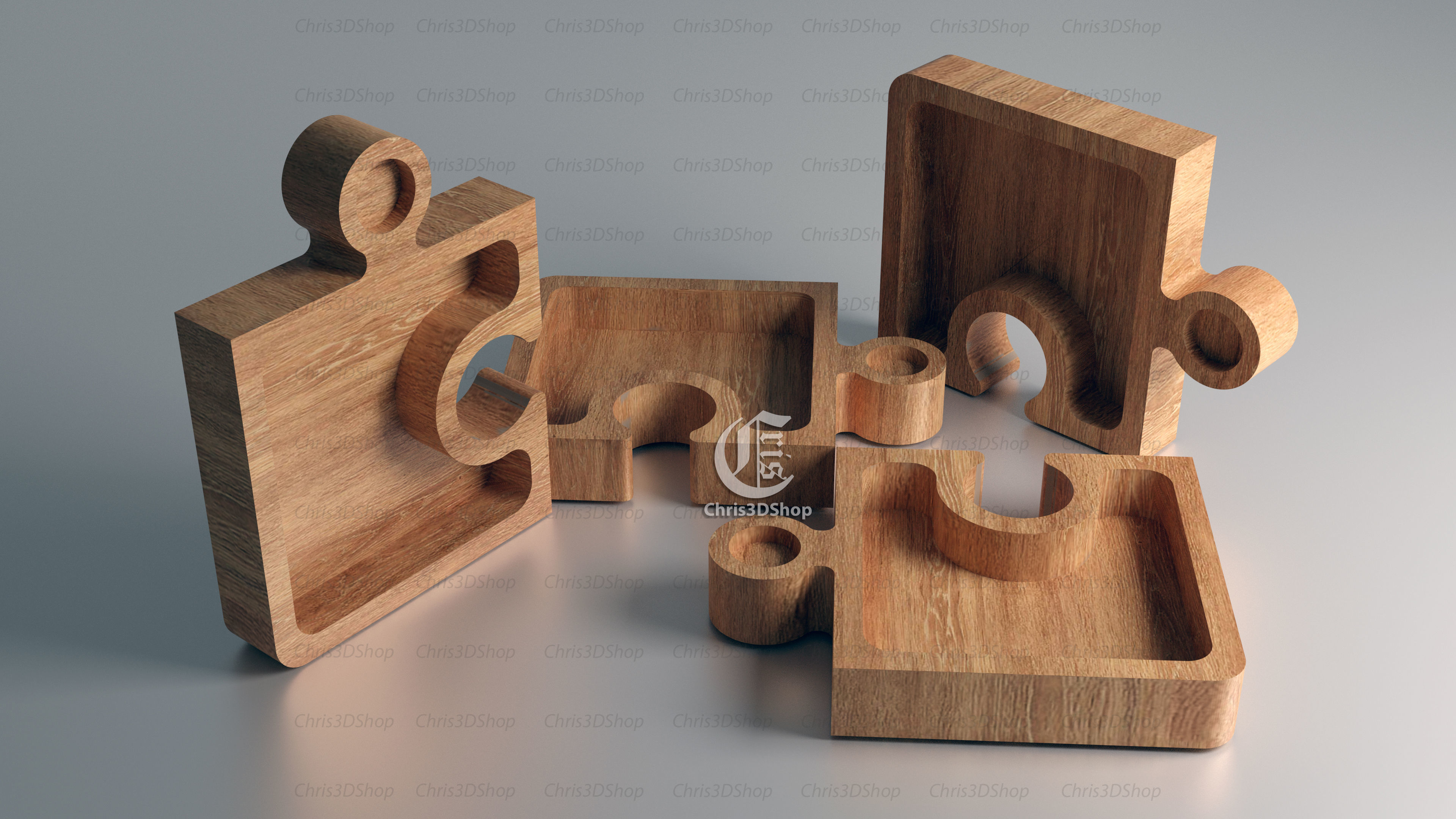 Square Shaped Puzzle Tray - 3D STL file and vector files for CNC 3D model_1