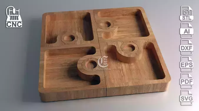 Square Shaped Puzzle Tray - 3D STL file and vector files for CNC