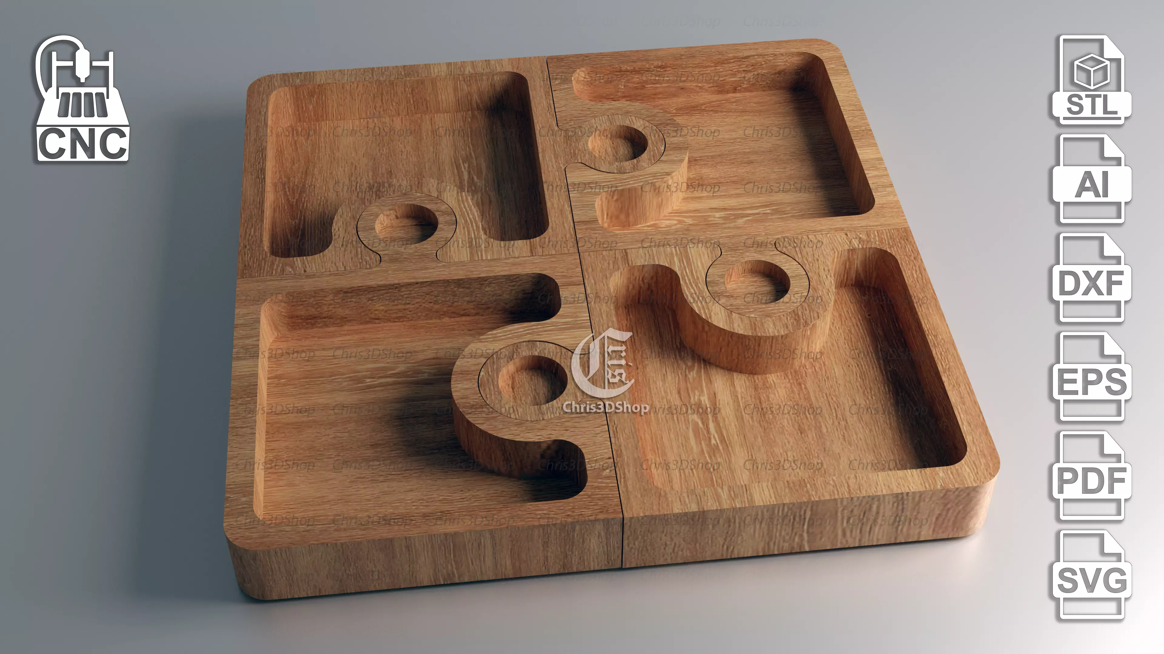 Square Shaped Puzzle Tray - 3D STL file and vector files for CNC 3D model_0