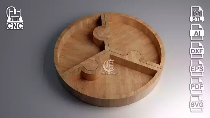 Round Shaped Puzzle Tray 3 pieces - 3D STL and vector files