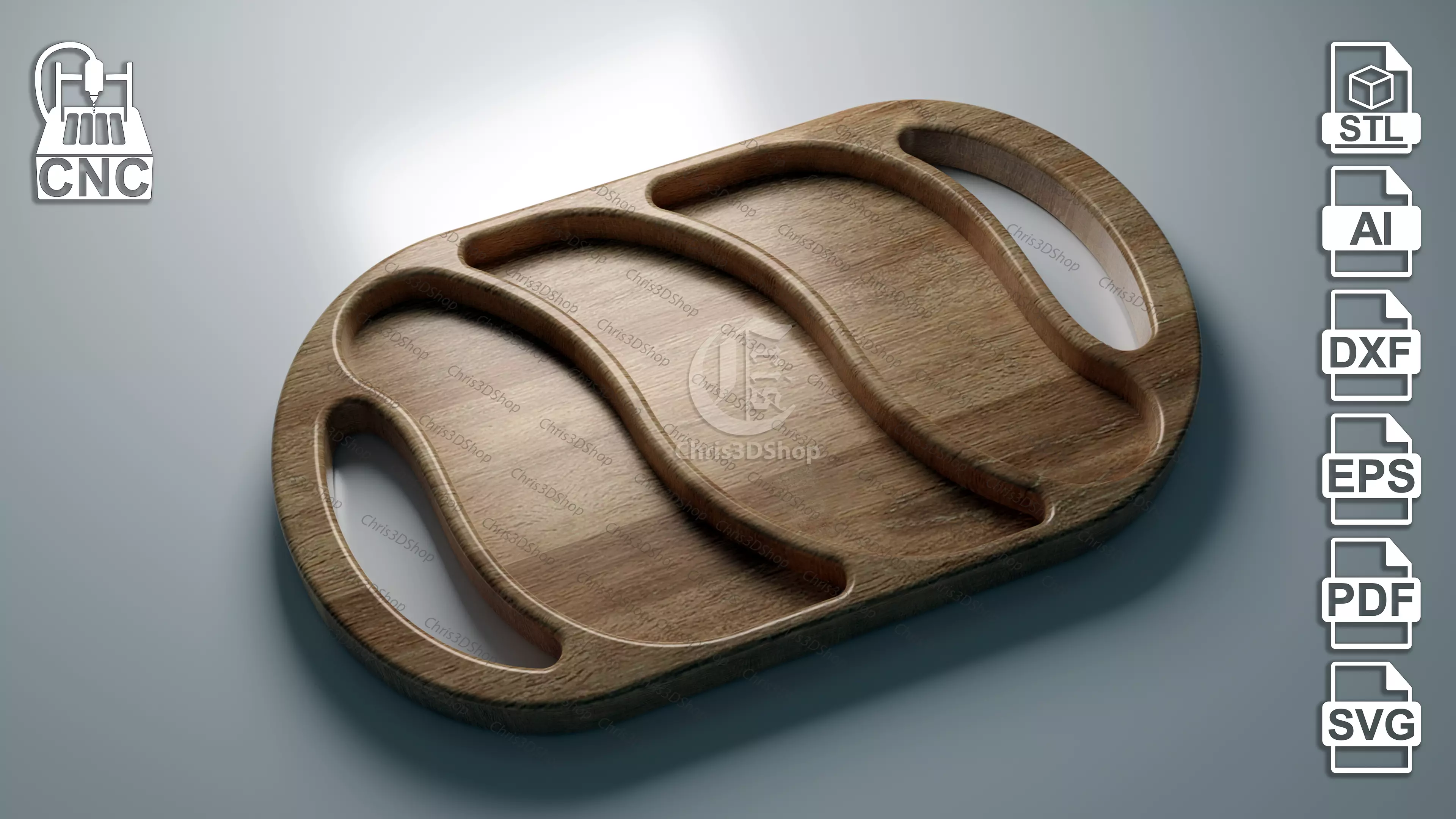 Oval Serving Tray 3 - 3D STL file and vector files for CNC 3D print model_0