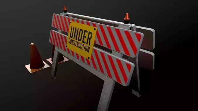 Construction Barrier 3D Model - Game Asset Low-poly 3D model
