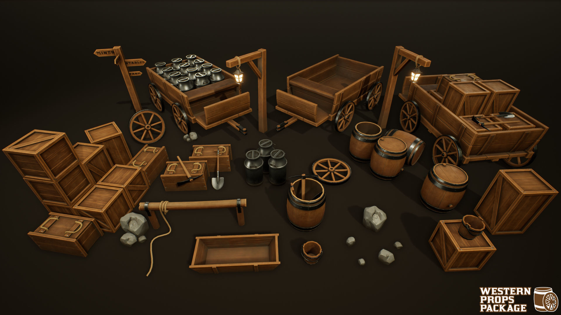 Western Props Package Low-poly 3D model_1