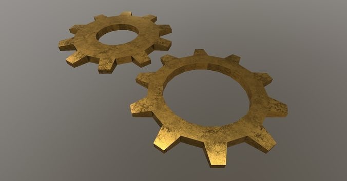 Cogwheels golden gear Free low-poly 3D model