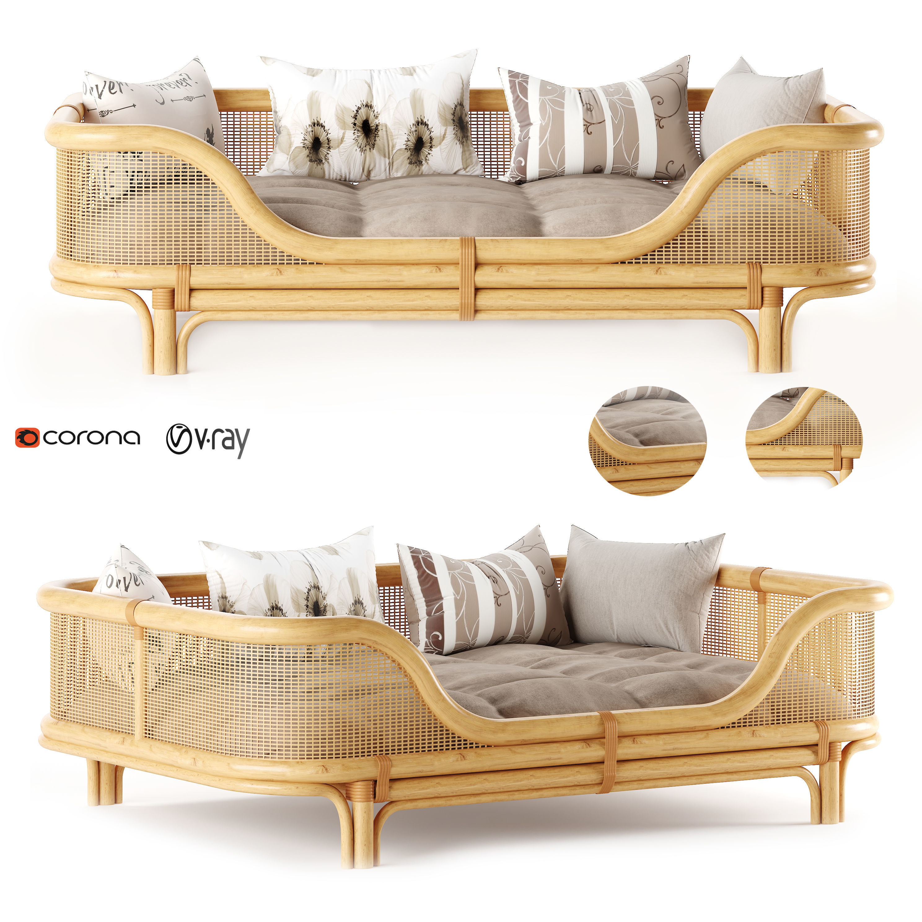 sofa Venus Rattan Daybed 3D model_1