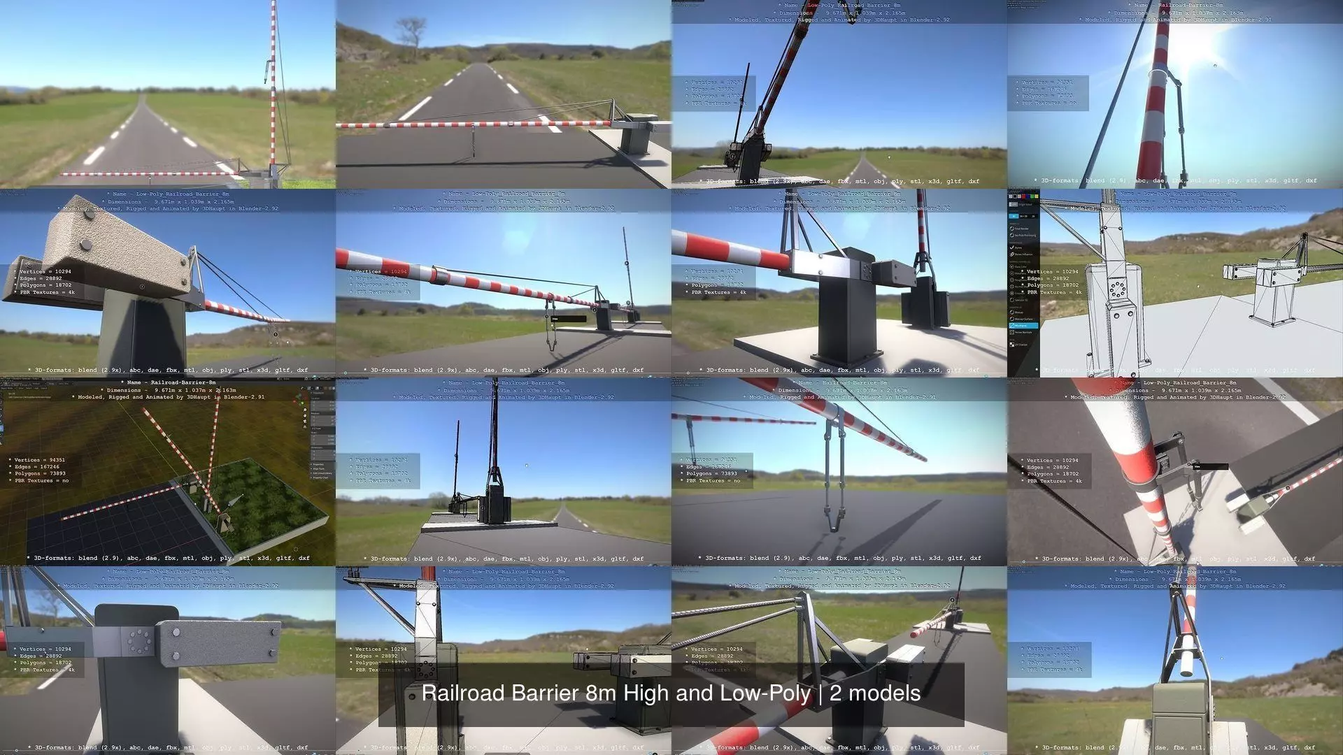 Railroad Barrier 8m High and Low-Poly 3D Model Collection_0
