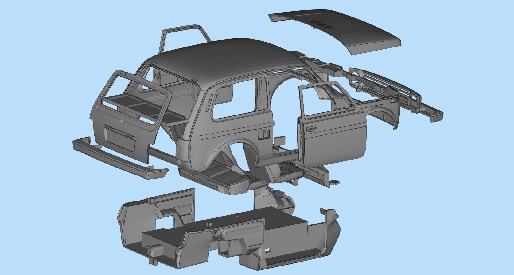 RC car Lada Niva with interior chassis WPL C24 stl file 3D print model_14